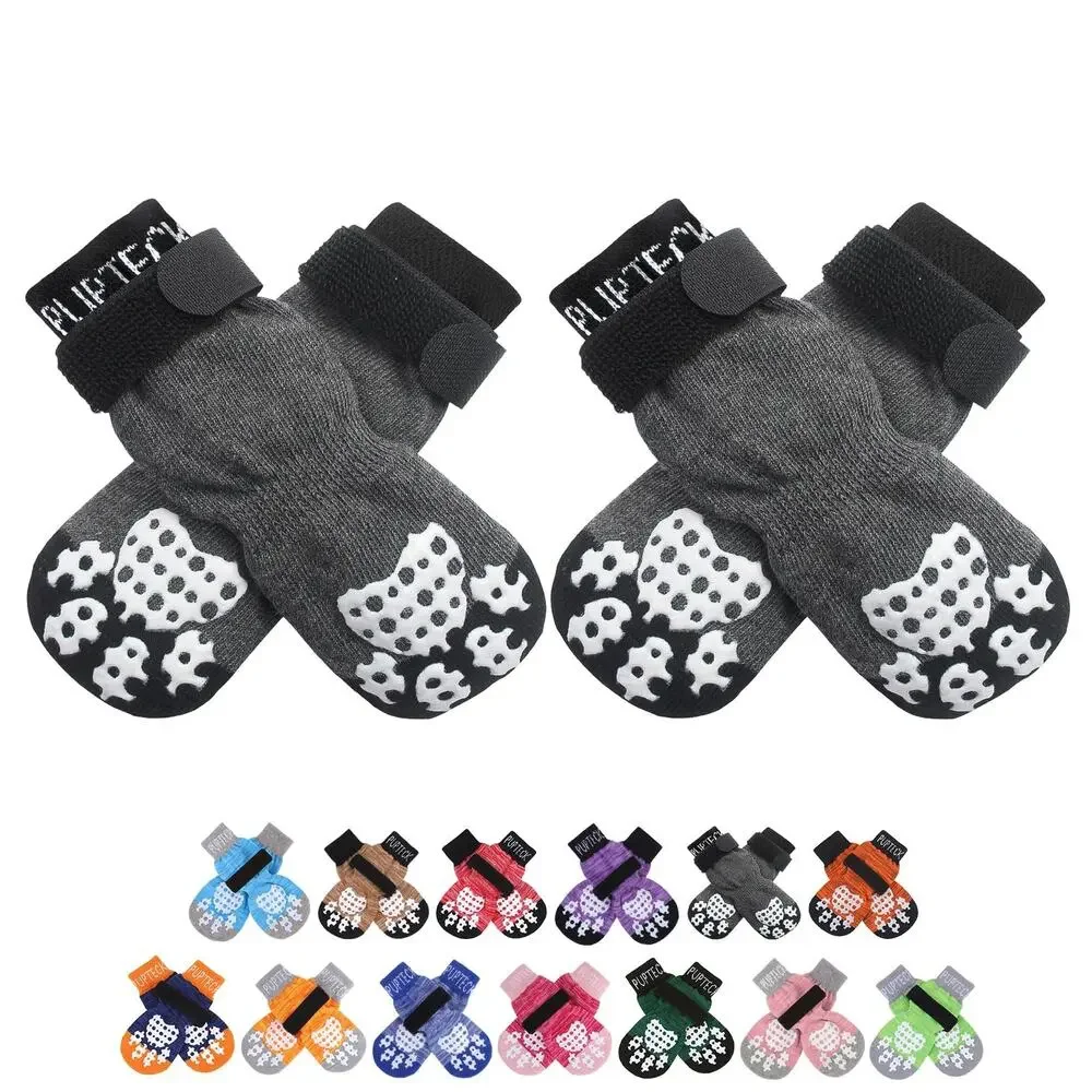 PUPTECK Dog Socks XS Gray Double Side Anti Slip Indoor Floor Paw Protection